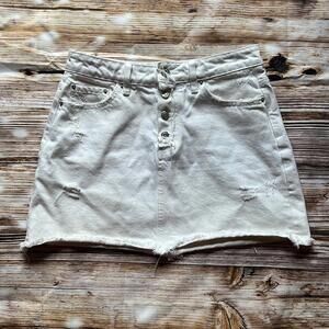👗 Zara Women White Denim Distressed Mini Skirt Button Fly 100% Cotton